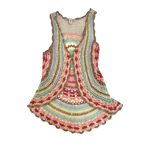 American Rag Jackets & Blazers - American Rag Multicolor Crochet Open Front Vest Boho Festival Hippie - Size M/L